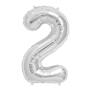 GLOBO GLAM NUMERO 2 PLATEADO METALIZADO 81CMS. 1UNID.