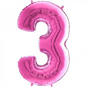 GLOBO GLAM NUMERO 3 FUCSIA METALIZADO 80CMS. 1UNID.