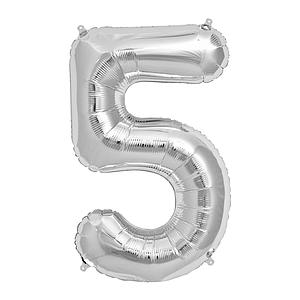 GLOBO GLAM NUMERO 5 PLATEADO METALIZADO 80CMS. 1UNID.