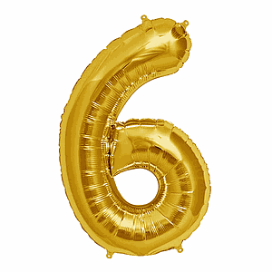 GLOBO GLAM NUMERO 6 DORADO METALIZADO 80CMS. 1UNID.