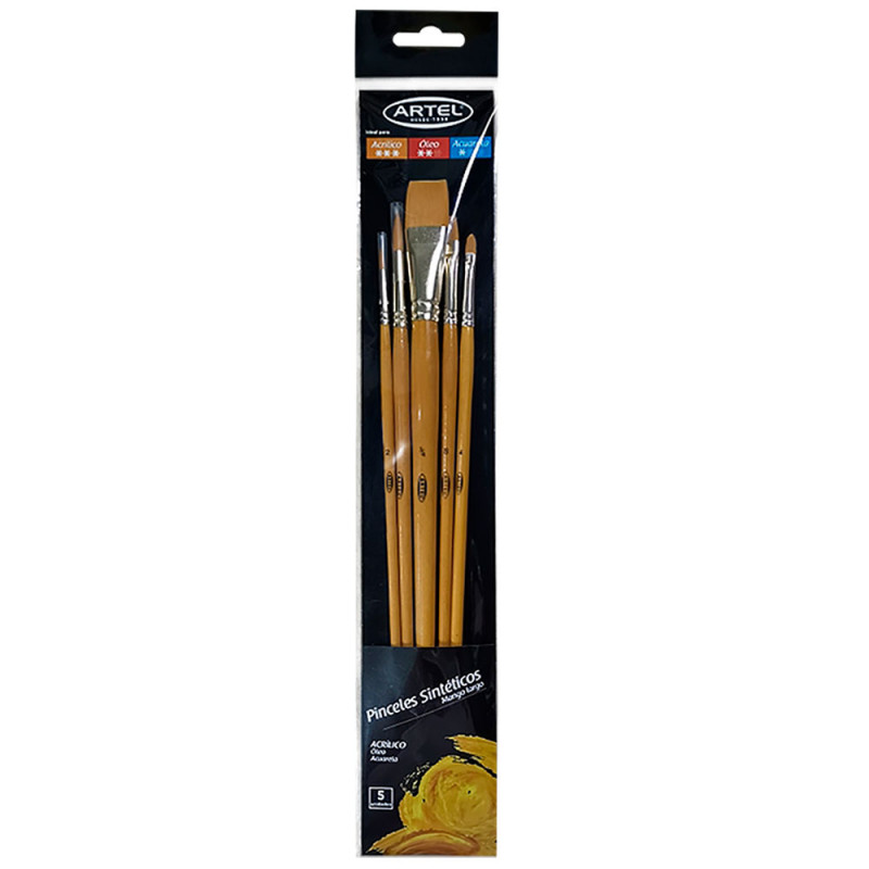 SET 5 PINCELES ARTEL SINTETICOS MANGO LARGO PARA ACRILICO