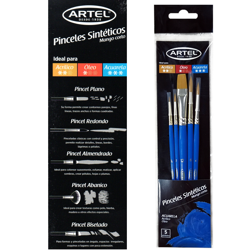 SET 5 PINCELES ARTEL SINTETICO PARA ACUARELA