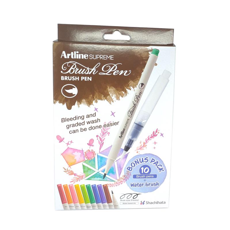 SET LAPICES PUNTA PINCEL+ PINCEL DE AGUA  ARTLINE 10 COLORES