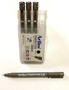 SET TIRALINEA ARTLINE RÍGIDO X 4 UNDS. 0.03 0.05 0.1 BRUSH NEGRO
