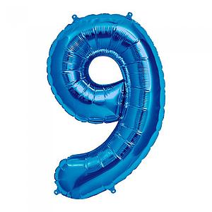 GLOBO GLAM NUMERO 9 AZUL METALIZADO 81CMS. 1UNID.