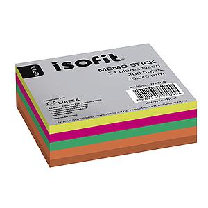 NOTAS ADHESIVAS MEMO STICK ISOFIT 75 X 75 MM. NEON 5 COL. 200 HJS. ( CH )