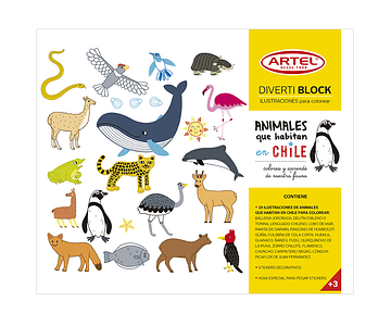 DIVERTIBLOCK ARTEL ANIMALES CHILENOS PARA COLOREAR +3