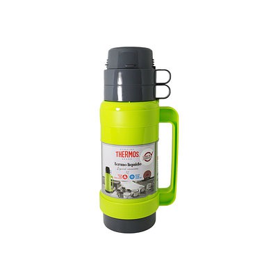 TERMO THERMOS PLASTICO Y VIDRIO COLOR VERDE 1LT.
