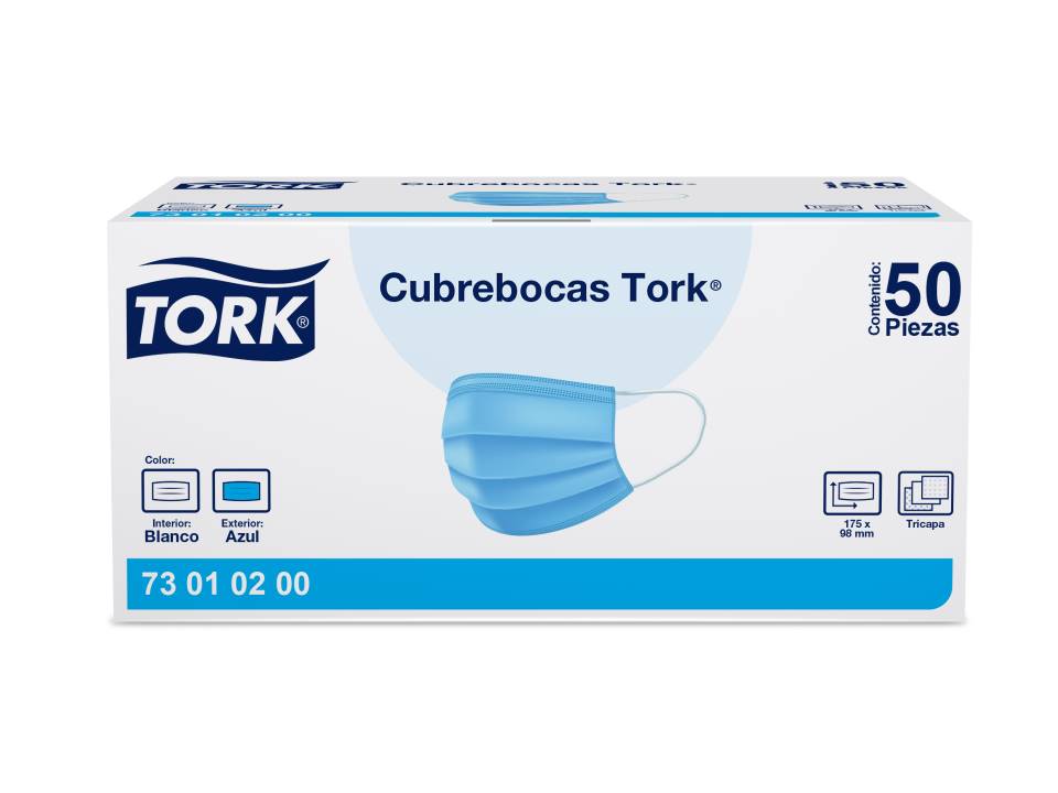 MASCARILLA TORK TRICAPA CELESTE 50 UNIDADES
