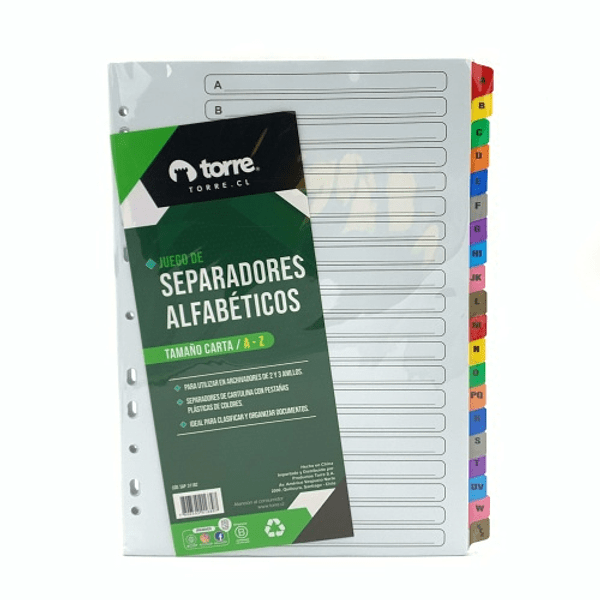 SEPARADOR TORRE A-Z CARTA CARTULINA