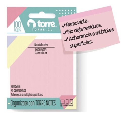 TACO NOTES TORRE ADHESIVO ROSA PASTEL 7,6 X 7,6CM 100 HJ.