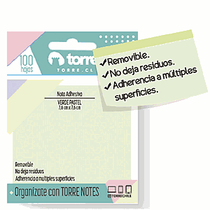 TACO NOTES TORRE ADHESIVO VERDE PASTEL 7,6 X 7,6CM 100 HJ.