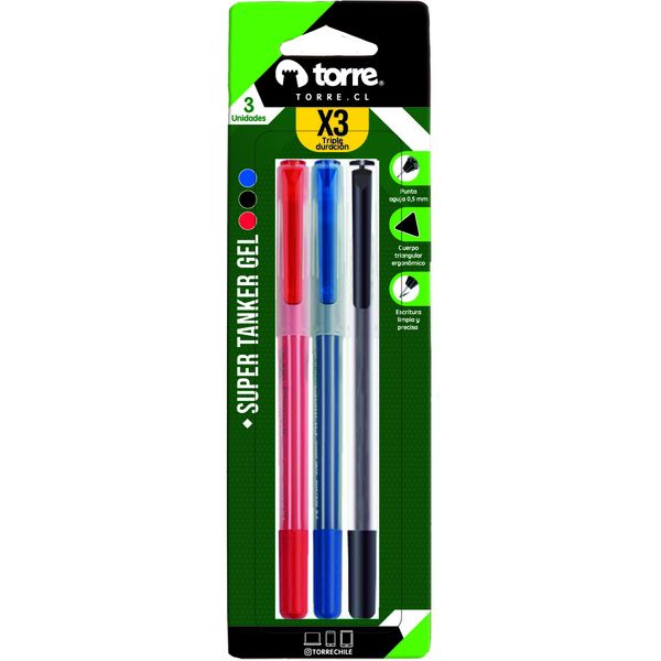 SET 3 LAPICES SUPER TANKER GEL TORRE 0,5 MM  N/A/R