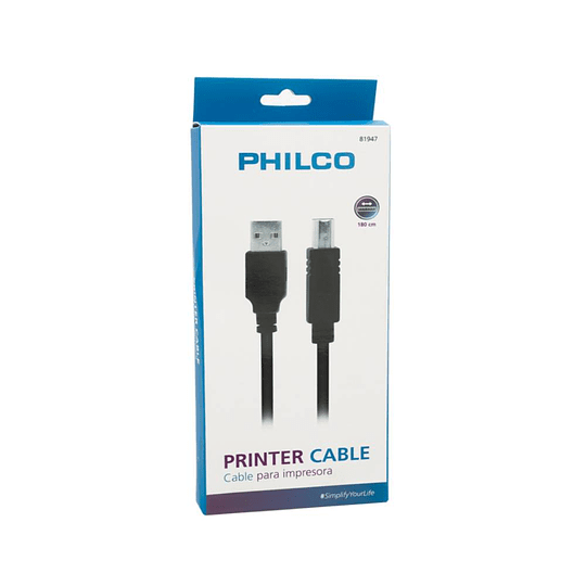 CABLE USB PHILCO A-B IMPRESORA 1.8M 29PLC81947