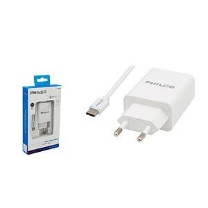 CARGADOR DE CELULAR PHILCO CARGA RAPIDA CON CABLE USB A TIPO-C QC619