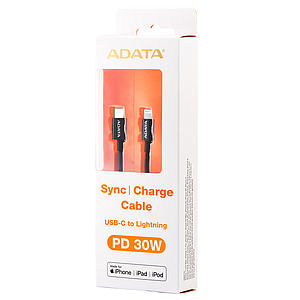 CABLE ADATA USB C A LIGHTNING NEGRO 1MT 30W