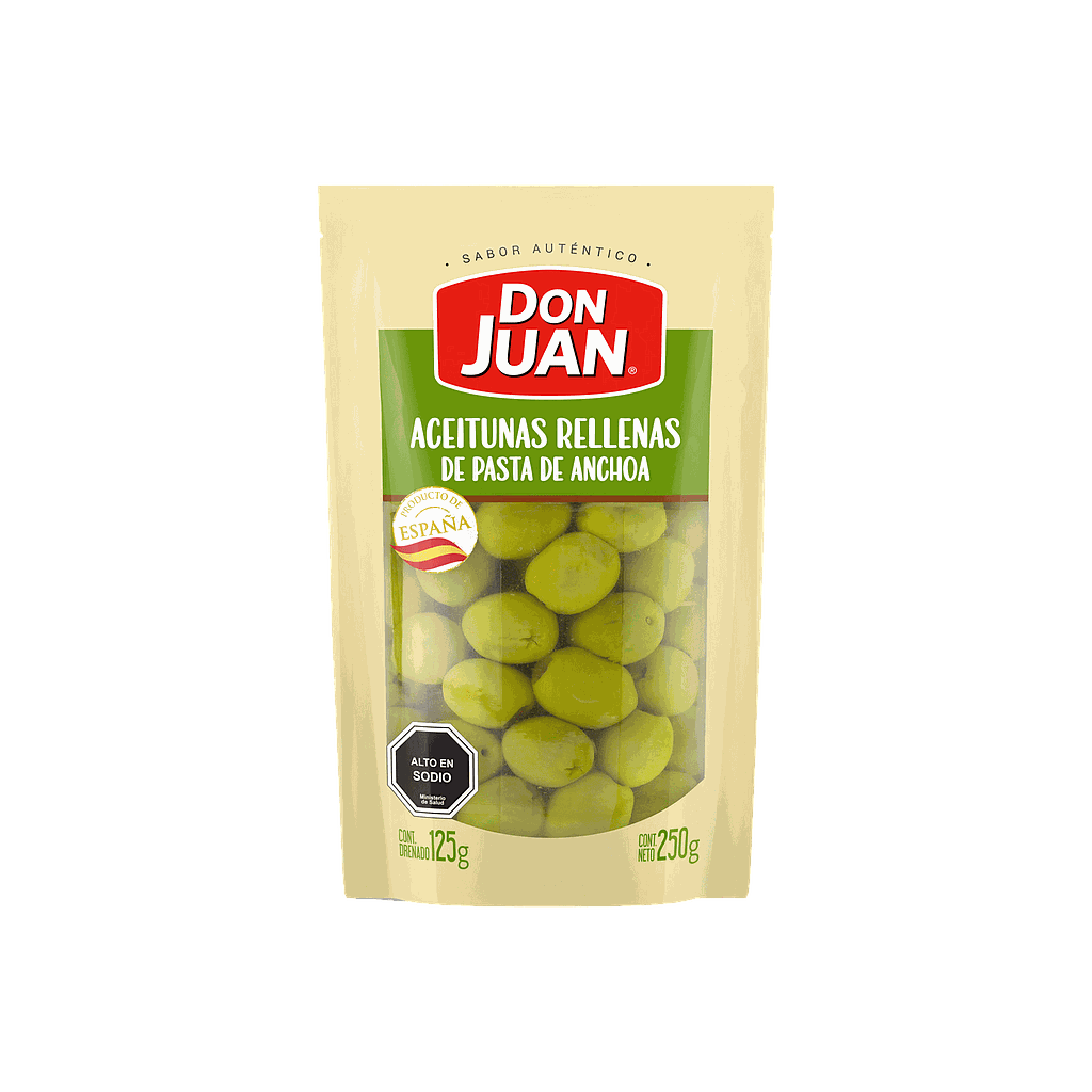 ACEITUNAS RELLENAS DE PASTA DE ANCHOA DON JUAN 125 GRS.