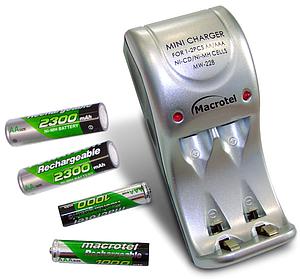 CARGADOR DE PILA MACROTEL AA/AAA/9V CON 2 PILAS AA 2300mAh Y 2 AAA 1000 mAh