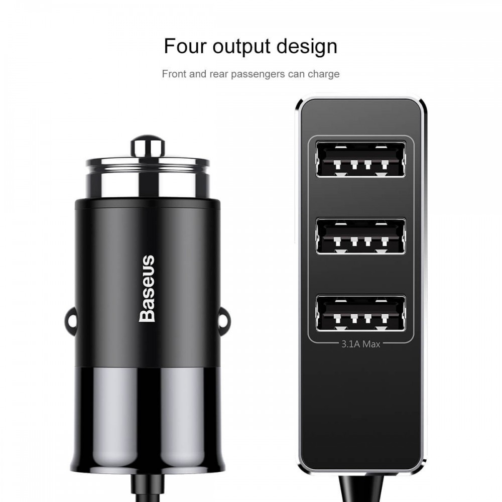 CARGADOR DE AUTO BASEUS 4 USB 5.5Amp NEGRO
