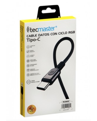 CABLE DE DATOS TECMASTER USB C CON CICLO DE RGB 1.2 MT