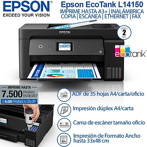 IMPRESORA MULTIFUNCIONAL EPSON ECOTANK L14150  ADF/WIFI/DUPLEX/ETHERNET/FAX HASTA A3+