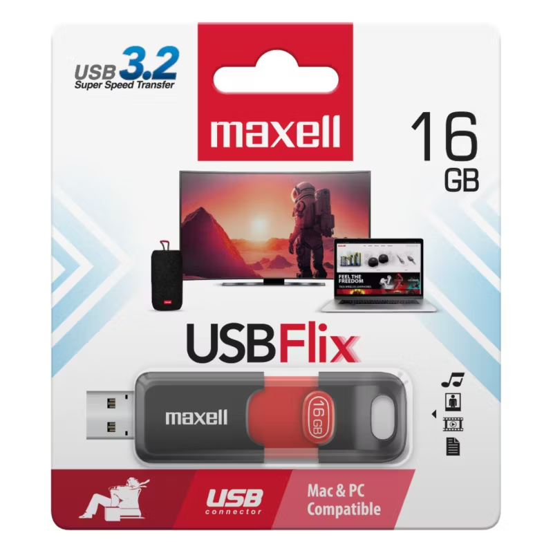PENDRIVE MAXELL RETRACTIL USB FLIX 3.2 16GB ROJO