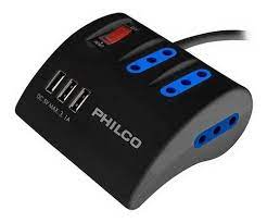 EXTENSION 3 TOMAS 3 USB PHILCO 2043N 1.5 MTS NEGRO