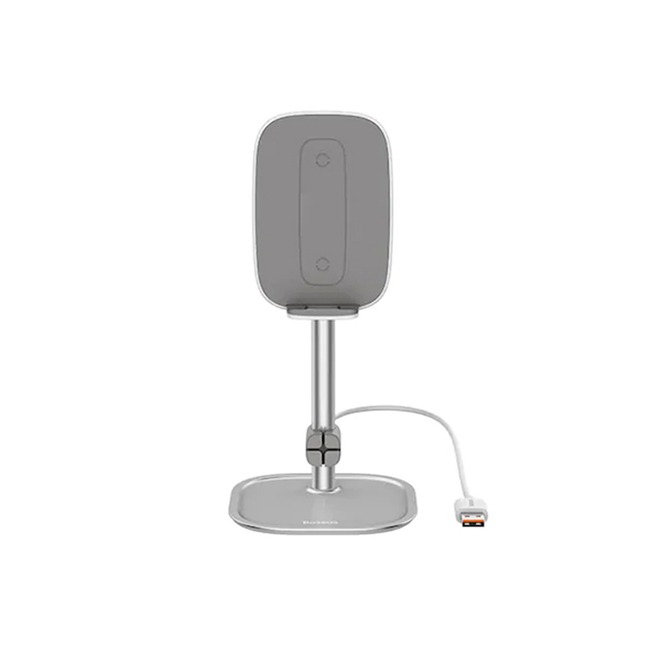 SOPORTE DE TELEFONO BASEUS CON CARGADOR INLAMABRICO 15W PLATEADO