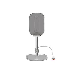 SOPORTE DE TELEFONO BASEUS CON CARGADOR INLAMABRICO 15W PLATEADO