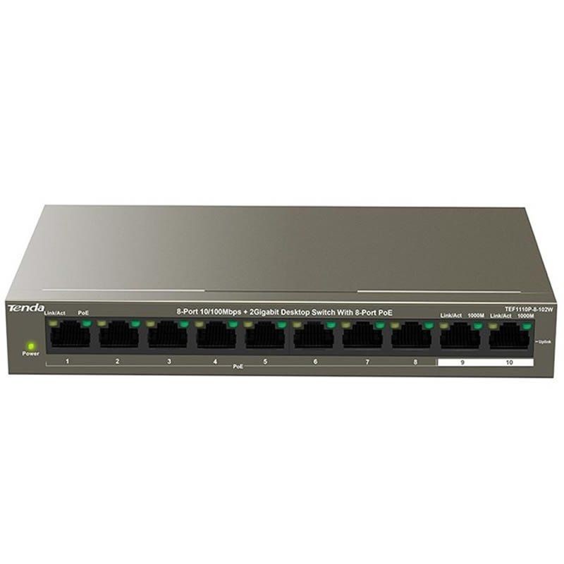 SWITCH POE 8 PTOS POE + 2 PTOS DE GIGABIT TENDA TEF110P-8