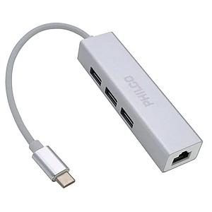 HUB USB TIPO C PHILCO CON 3 PUERTOS USB 3.0 Y 1 PUERTO RJ45