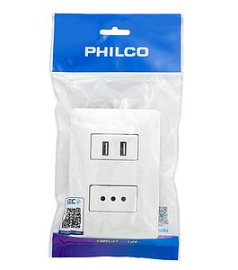 ENCHUFE SIMPLE C/USB 2.1A PHILCO 250V 10A 19PLC78558