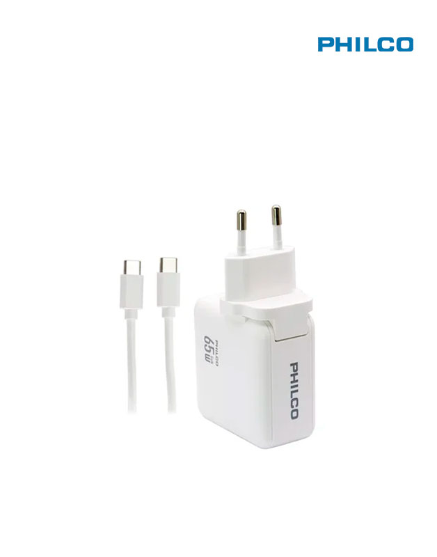 CARGADOR SUPER RAPIDO PHILCO USB A Y USB-C 65W PD
