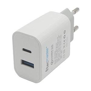 CARGADOR DE CELULAR TECMASTER DOBLE PTO. CARGA RAPIDA  USB A - USB TIPO C 20W C/CABLE TM-200523-1