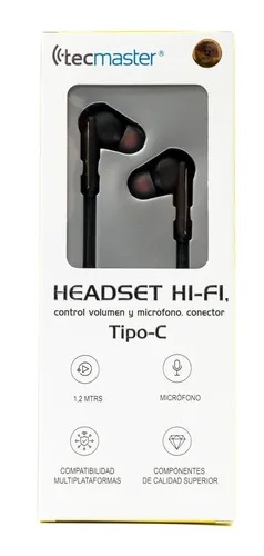 AUDIFONOS TECMASTER HI-FI TIPO C 1.2 MTS C/MIC NEGRO