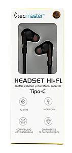 AUDIFONOS TECMASTER HI-FI TIPO C 1.2 MTS C/MIC NEGRO