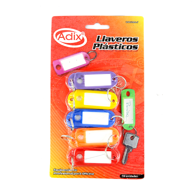SET LLAVEROS PLASTICOS ADIX x10 UNIDADES DIF/COLORES