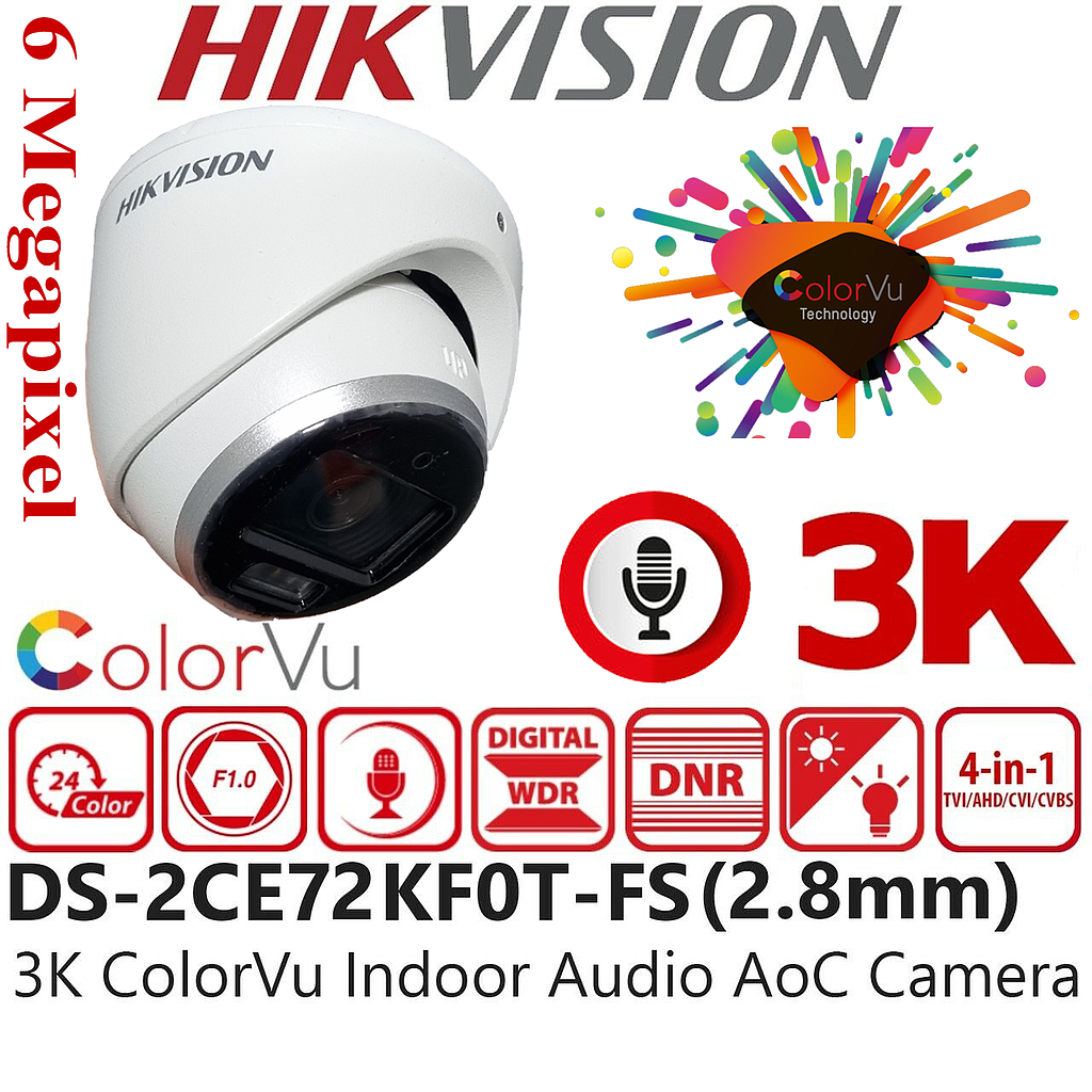 CAMARA HIKVISION DOMO 3K COLORVU 2.8MM DS-2CE70KF0T-MFS