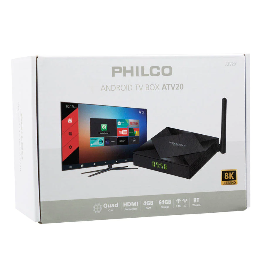 ANDROID TV BOX PHILCO 8K ANDROID 10  BT 4GB RAM 64GB ROM ATV20