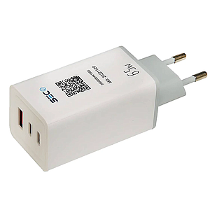 CARGADOR DE CELULAR TECMASTER CARGA RAPIDA 65W  2 TIPO C/USB A TM-200539-WH