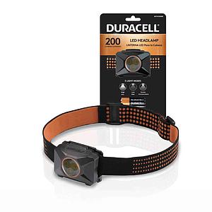 LINTERNA LED DURACELL 200 LUMENES  MANOS LIBRES 3 MODOS + 3 PILAS AAA
