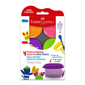 MASA MOLDEABLES FABER SÚPER SUAVES ESTUCHE X4 GLITTER NEÓN