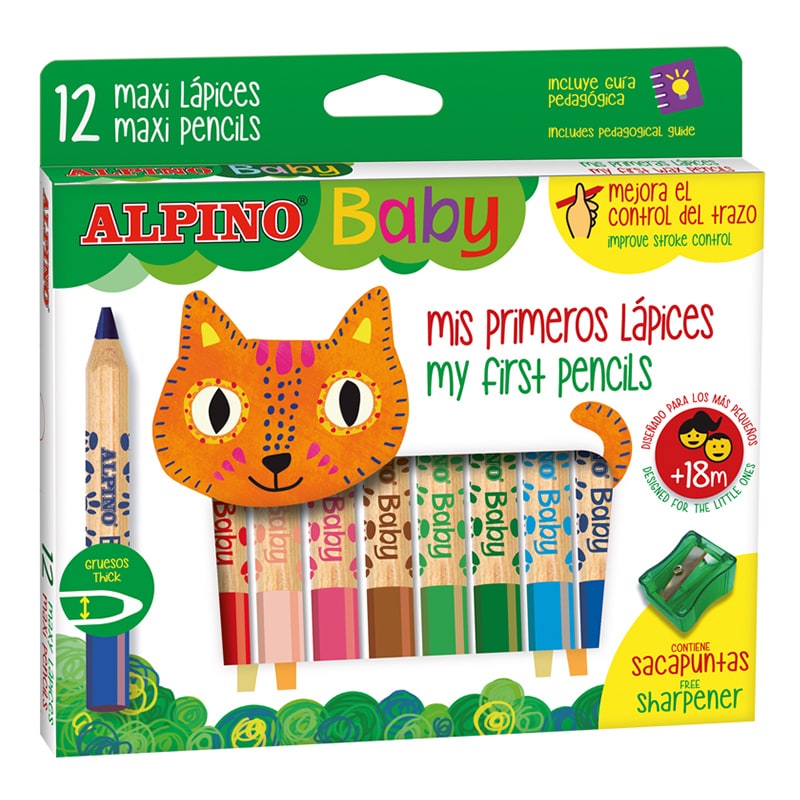 LAPICES DE COLOR ALPINO BABY 12 COLORES + SACAPUNTAS (+18M)