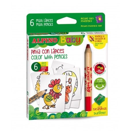 LAPICES DE COLOR ALPINO BABY LA GRANJA 6 COLORES + CARTAS (+18M)
