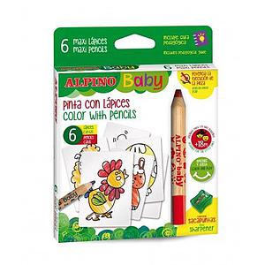 LAPICES DE COLOR ALPINO BABY LA GRANJA 6 COLORES + CARTAS (+18M)