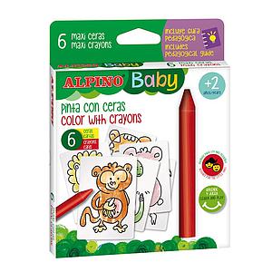 CRAYONES DE CERA ALPINO BABY  6 COLORES LA JUNGLA+ 6 CARTAS (+18M)