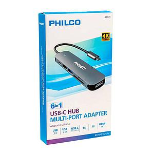 HUB USB TIPO-C PHILCO 6 EN 1 USB HDMI 4K MICRO SD GRIS 