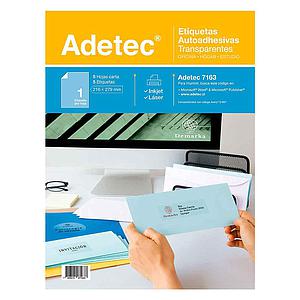 ETIQUETAS ADETEC AUTOADHESIVAS TRANSPARENTES 7163 216 X 279 MM 5 HOJAS