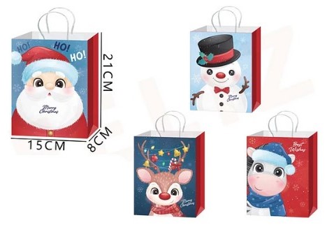 BOLSA DE REGALO NAVIDAD PASCUERO Y AMIGOS 21 X 15 X 8 CMS.
