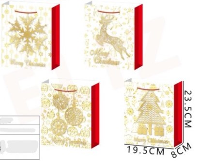 BOLSA DE REGALO NAVIDAD DETALLES DORADOS 23.5 X 19.5 X 8 CMS.